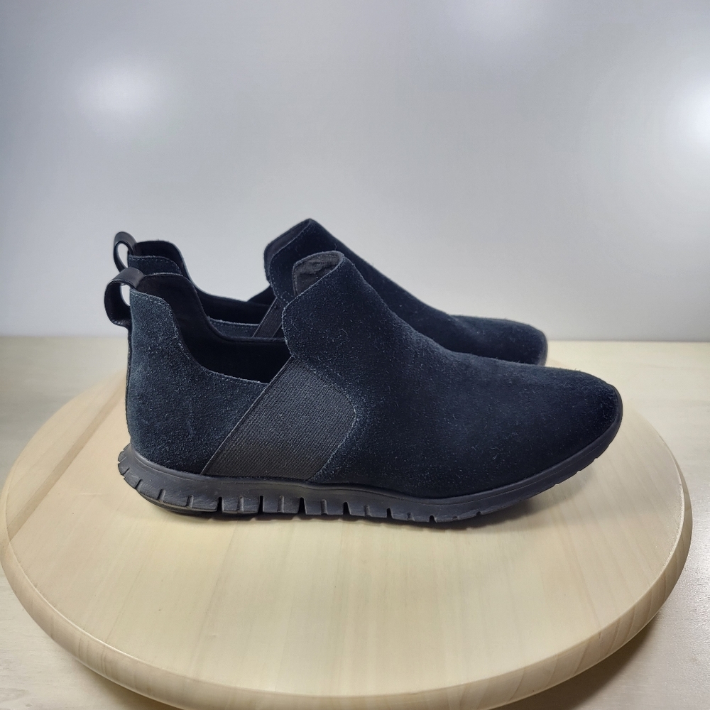 COLE HAAN ZeroGrand Black Suede Slip On Booties Boots Women's Size 8
